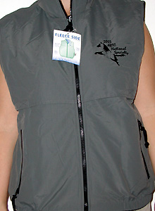 Our fashionable model shows off the newly available fleece vest.